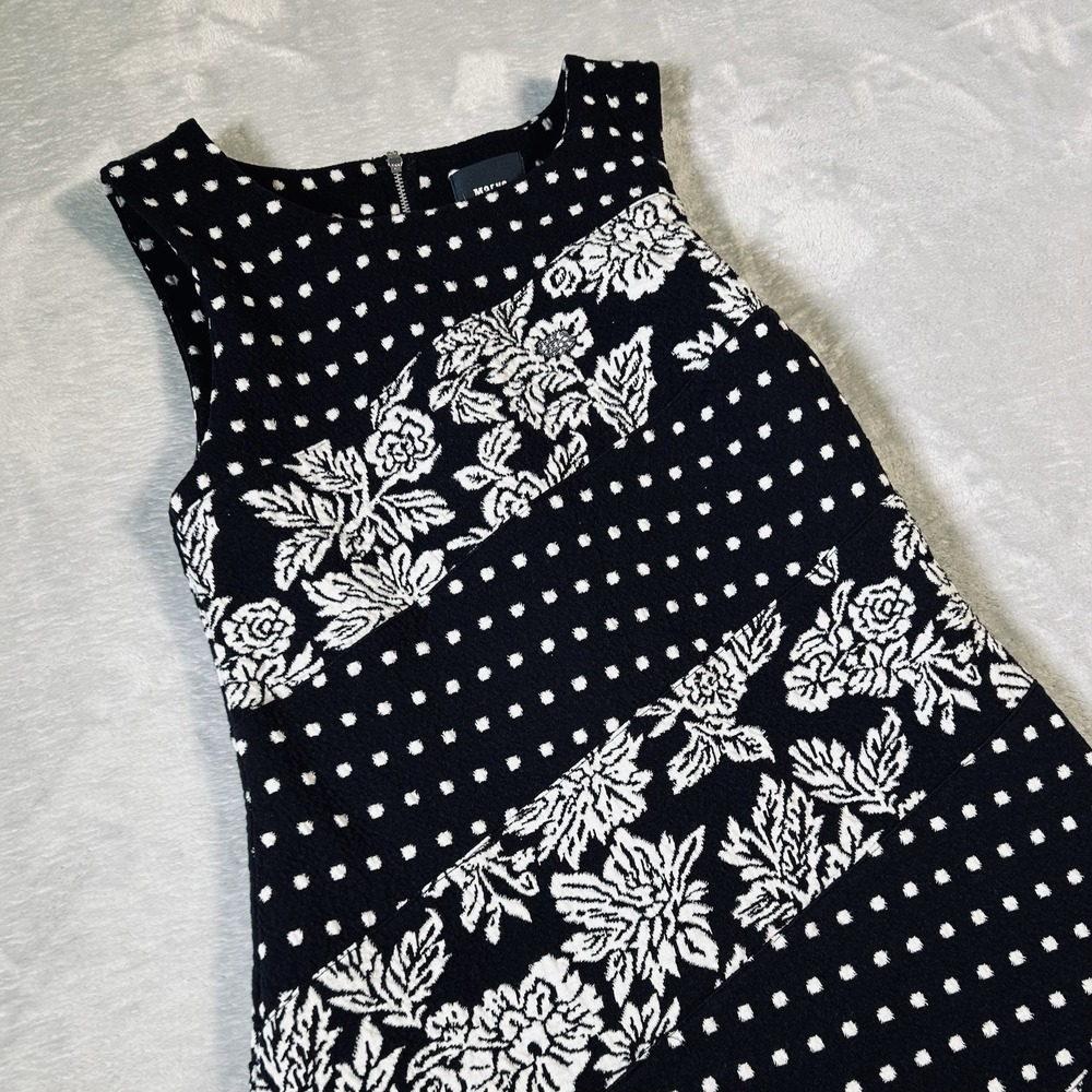 Maeve Anthropologie Effemy Dress S Black Floral Polka Dot Jacquard Shift Mod LBD - Picture 2 of 12